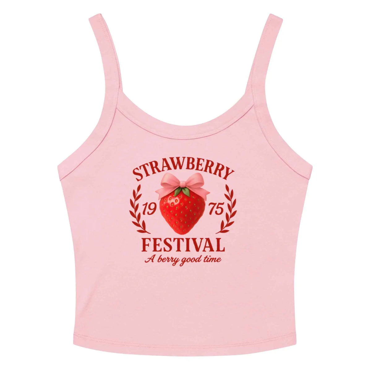 Strawberry Festival Tank Top – Retro Graphic Cropped Tee Solid Pink Blend