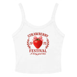 Strawberry Festival Tank Top – Retro Graphic Cropped Tee Solid White Blend