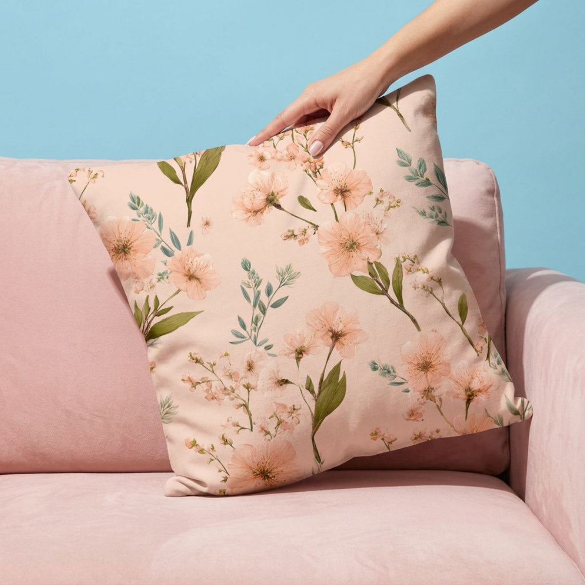 Blush Floral Grandmacore Throw Pillow