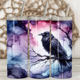 Water Color Raven Stainless Steel Tumbler 3 piece view