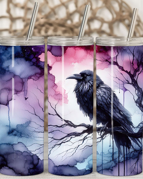 Water Color Raven Stainless Steel Tumbler 3 piece view
