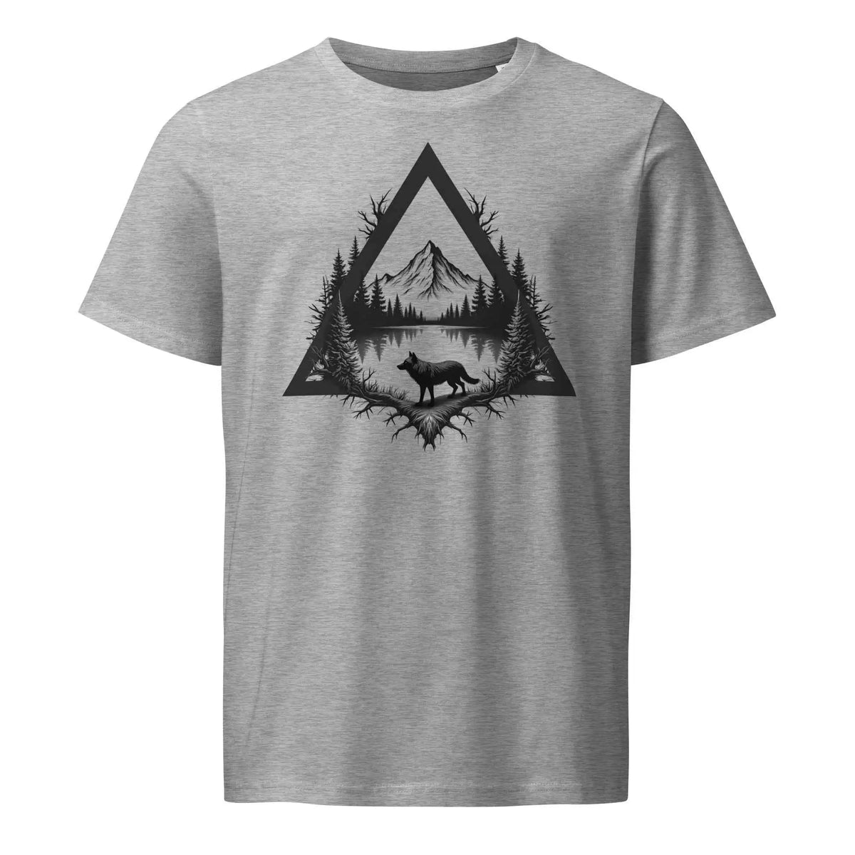 Wolf Wildlife Scene Organic Tee Heather Grey