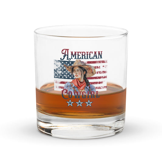 American Cowgirl Portrait Rocks Glass