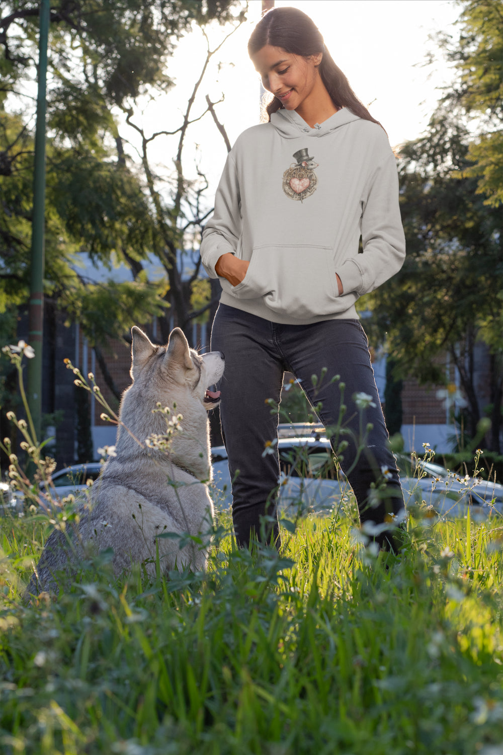 Ash Gray Ticking Heart Hoodie