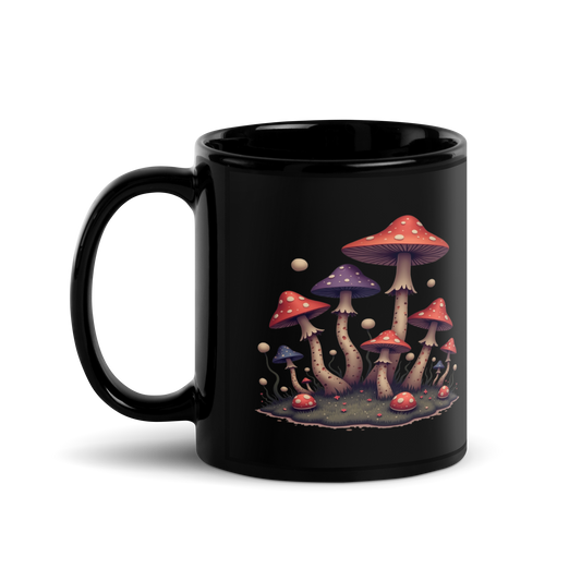 Dreamscape Mushrom Black Glossy Mug
