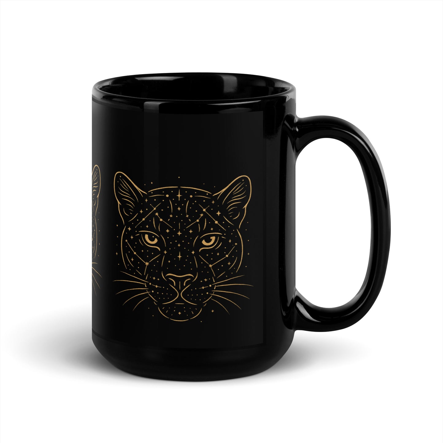 Starlit Big Cat Black Glossy Mug