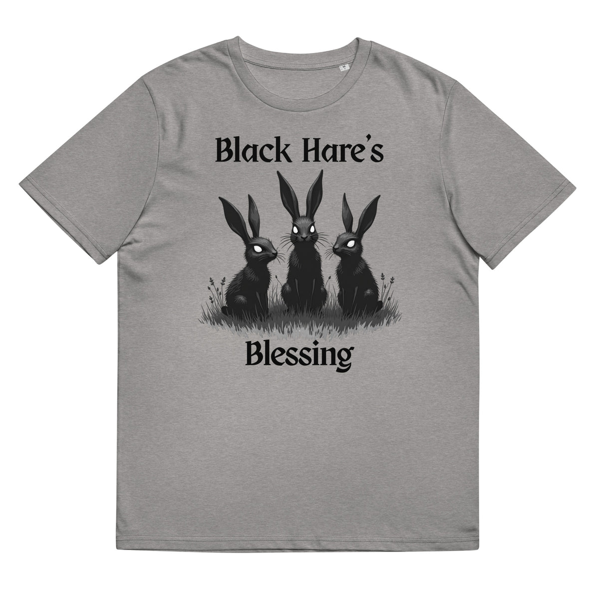 Gray Organic Cotton Tee, Mystical Aesthetic, Black Hare's Blessing from Store & Peace