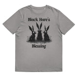 Gray Organic Cotton Tee, Mystical Aesthetic, Black Hare's Blessing from Store & Peace