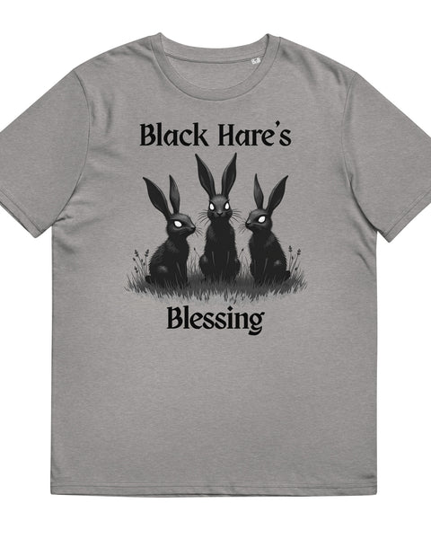 Gray Organic Cotton Tee, Mystical Aesthetic, Black Hare's Blessing from Store & Peace