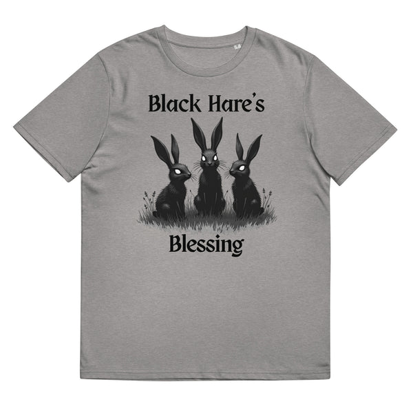 Gray Organic Cotton Tee, Mystical Aesthetic, Black Hare's Blessing from Store & Peace