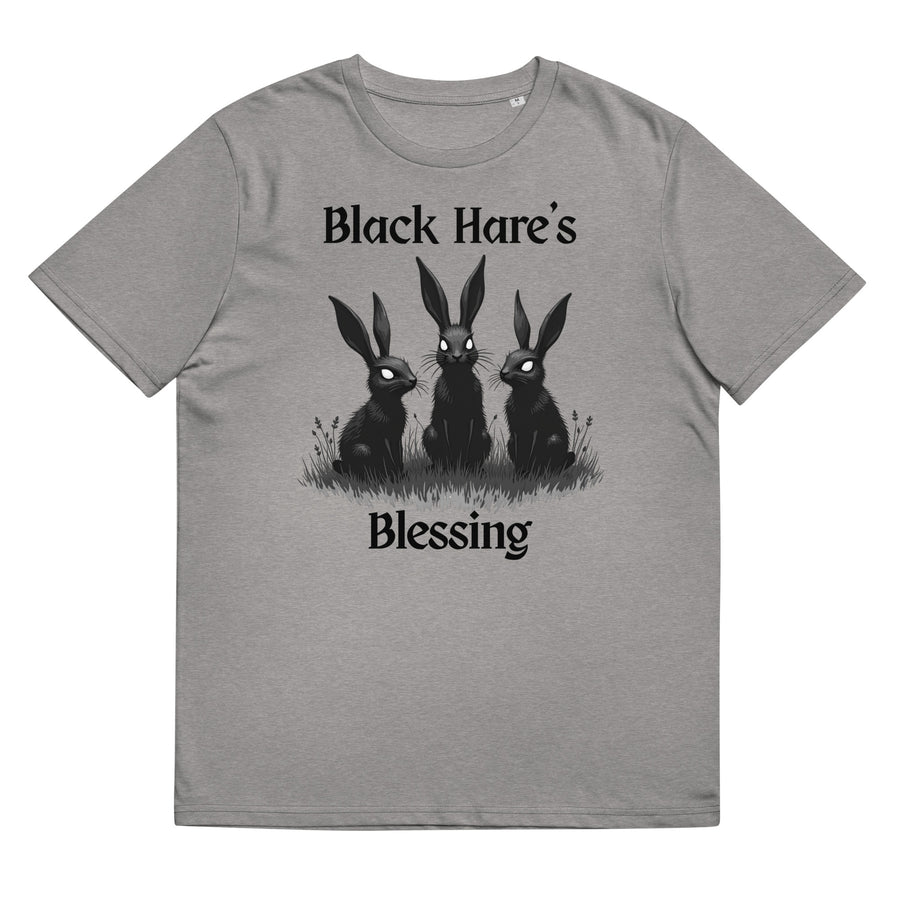 Gray Organic Cotton Tee, Mystical Aesthetic, Black Hare's Blessing from Store & Peace