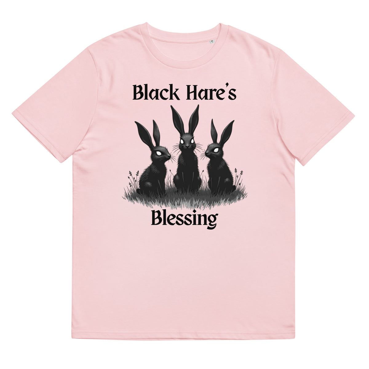 Pink Organic Cotton Tee, Mystical Aesthetic, Black Hare's Blessing from Store & Peace