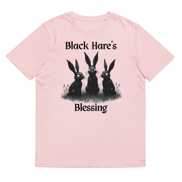 Pink Organic Cotton Tee, Mystical Aesthetic, Black Hare's Blessing from Store & Peace