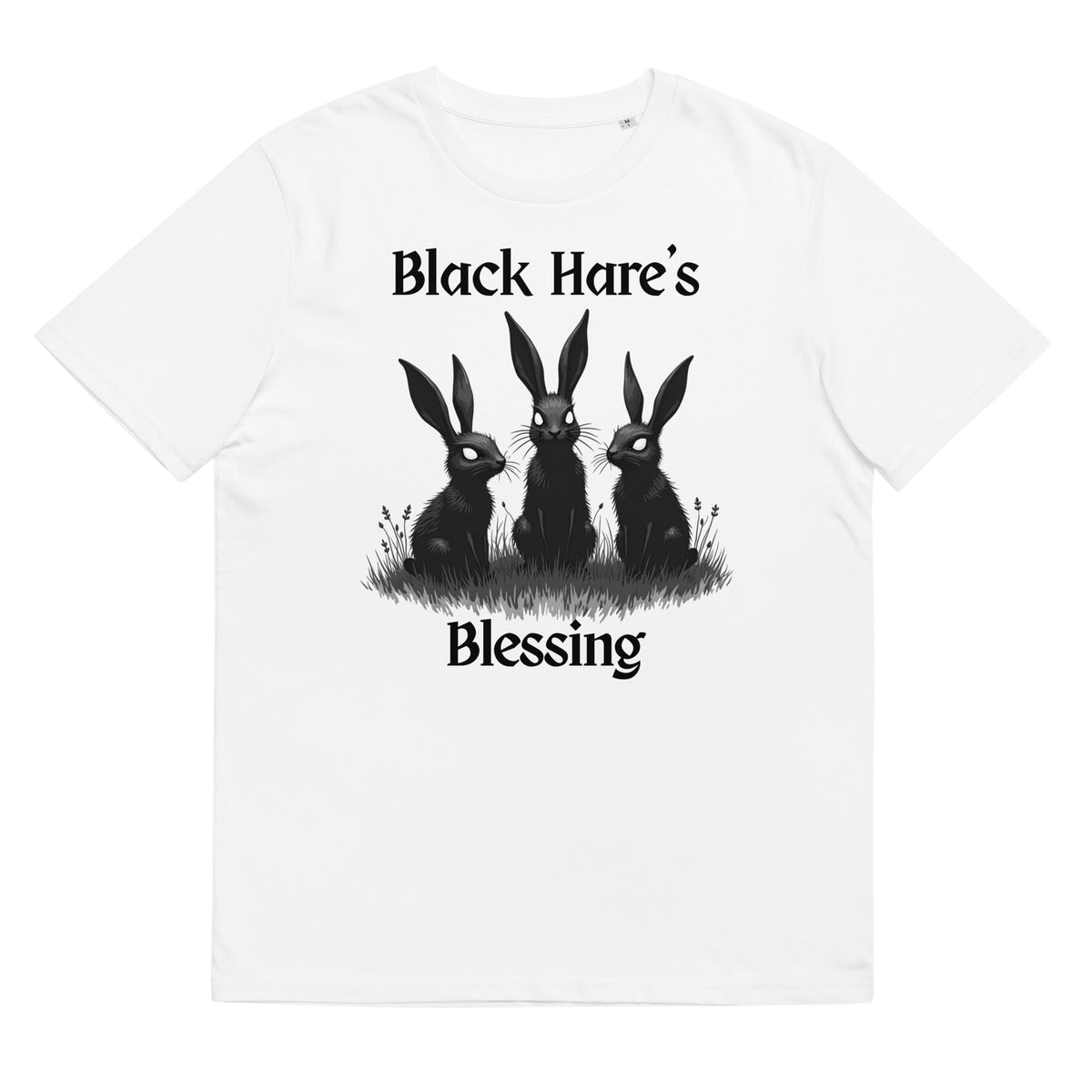 White Organic Cotton Tee, Mystical Aesthetic, Black Hare's Blessing from Store & Peace