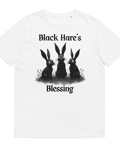 White Organic Cotton Tee, Mystical Aesthetic, Black Hare's Blessing from Store & Peace