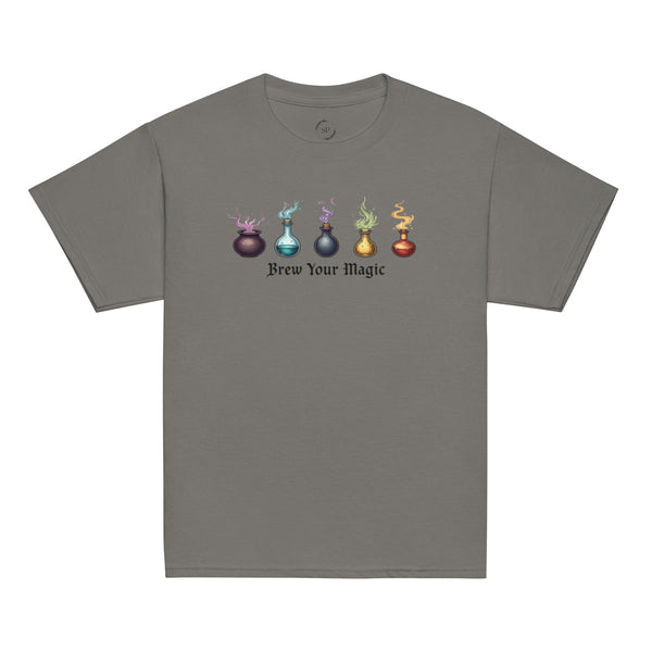 Brew Your Magic Youth Classic Tee in Charcoal gray