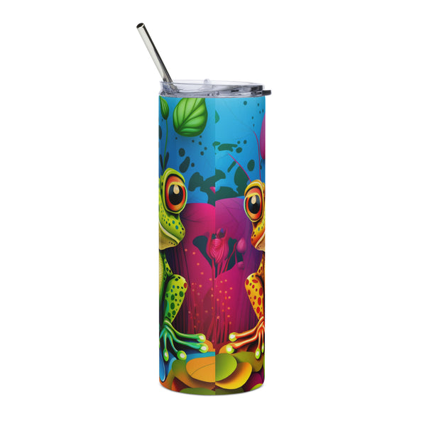 Groovy Frog Tumbler with metal straw back view. 