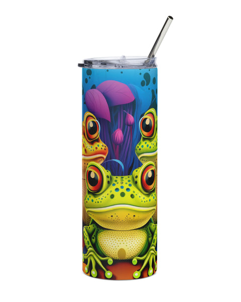Groovy Frog Tumbler with metal straw front side view. 