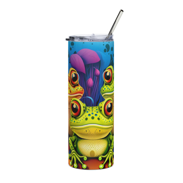 Groovy Frog Tumbler with metal straw front side view. 