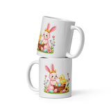 Easter Bunny & Chick Floral Basket Coffee Mug 11 o