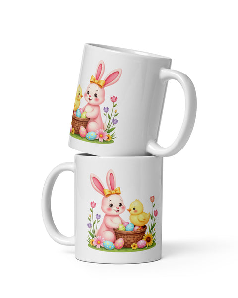 Easter Bunny & Chick Floral Basket Coffee Mug 11 o