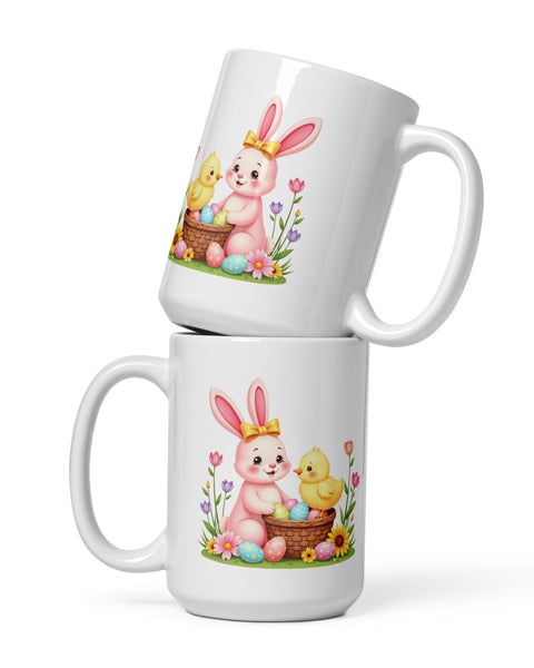 Easter Bunny & Chick Floral Basket Coffee Mug 15 oz