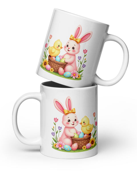 Easter Bunny & Chick Floral Basket Coffee Mug 20 oz