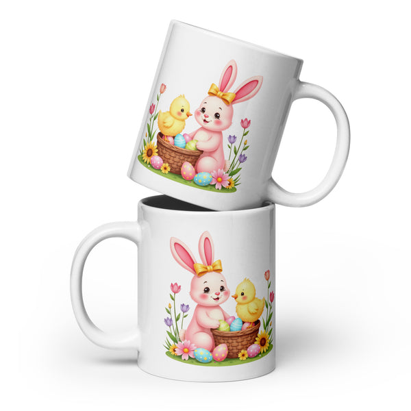 Easter Bunny & Chick Floral Basket Coffee Mug 20 oz