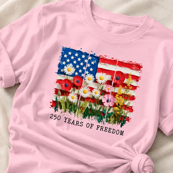 250 Years Freedom: Artistic Floral Flag Tee