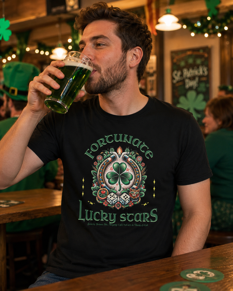 Lifestyle image of man wearing the Lucky Stars tee