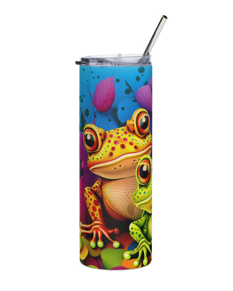 Groovy Frog Tumbler with metal straw left side view. 