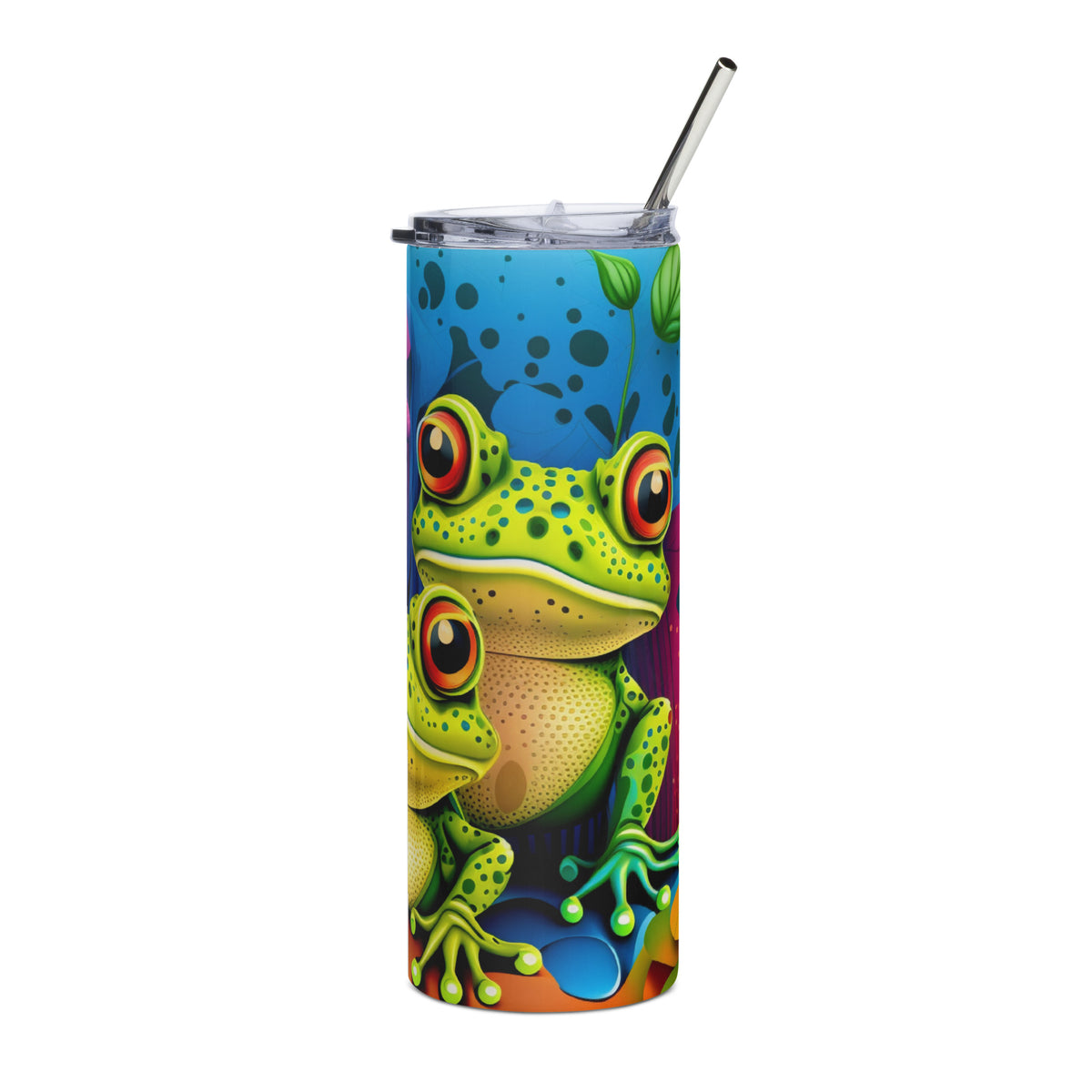 Groovy Frog Tumbler with metal straw right side view. 