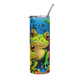 Groovy Frog Tumbler with metal straw right side view. 