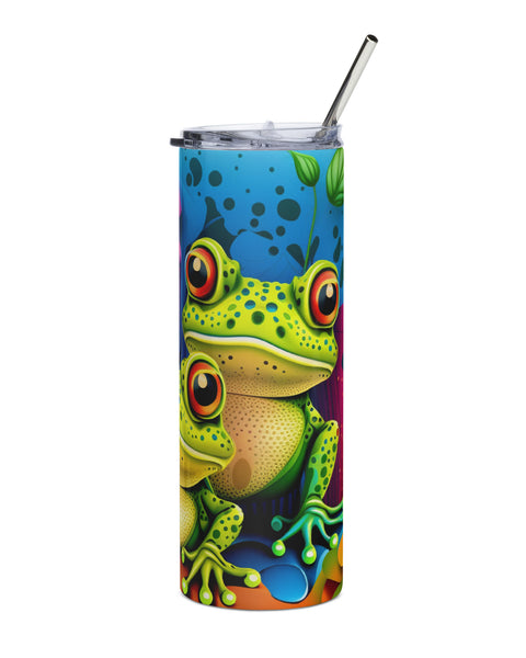 Groovy Frog Tumbler with metal straw right side view. 