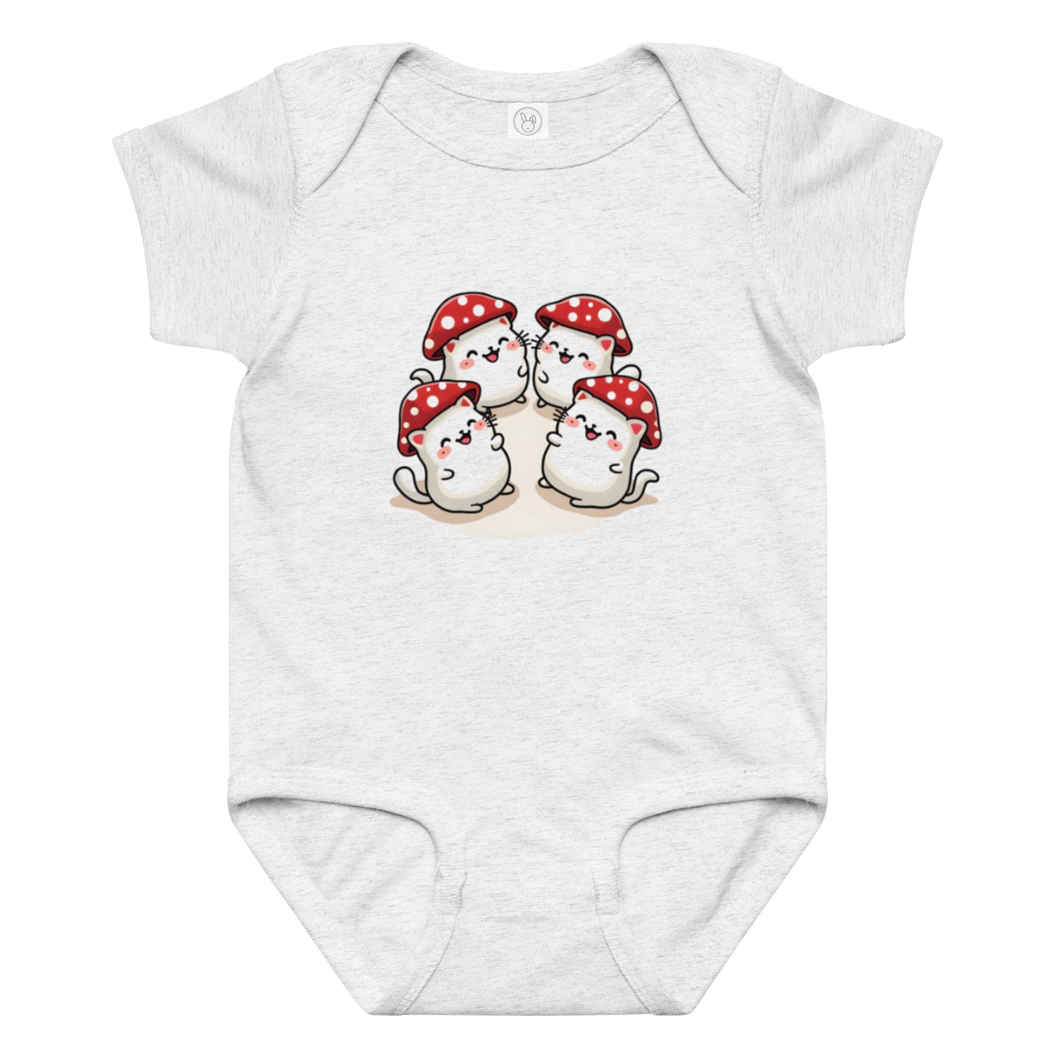 Happy Kawaii Mushrooms Baby Jersey Bodysuit in Ash Gray