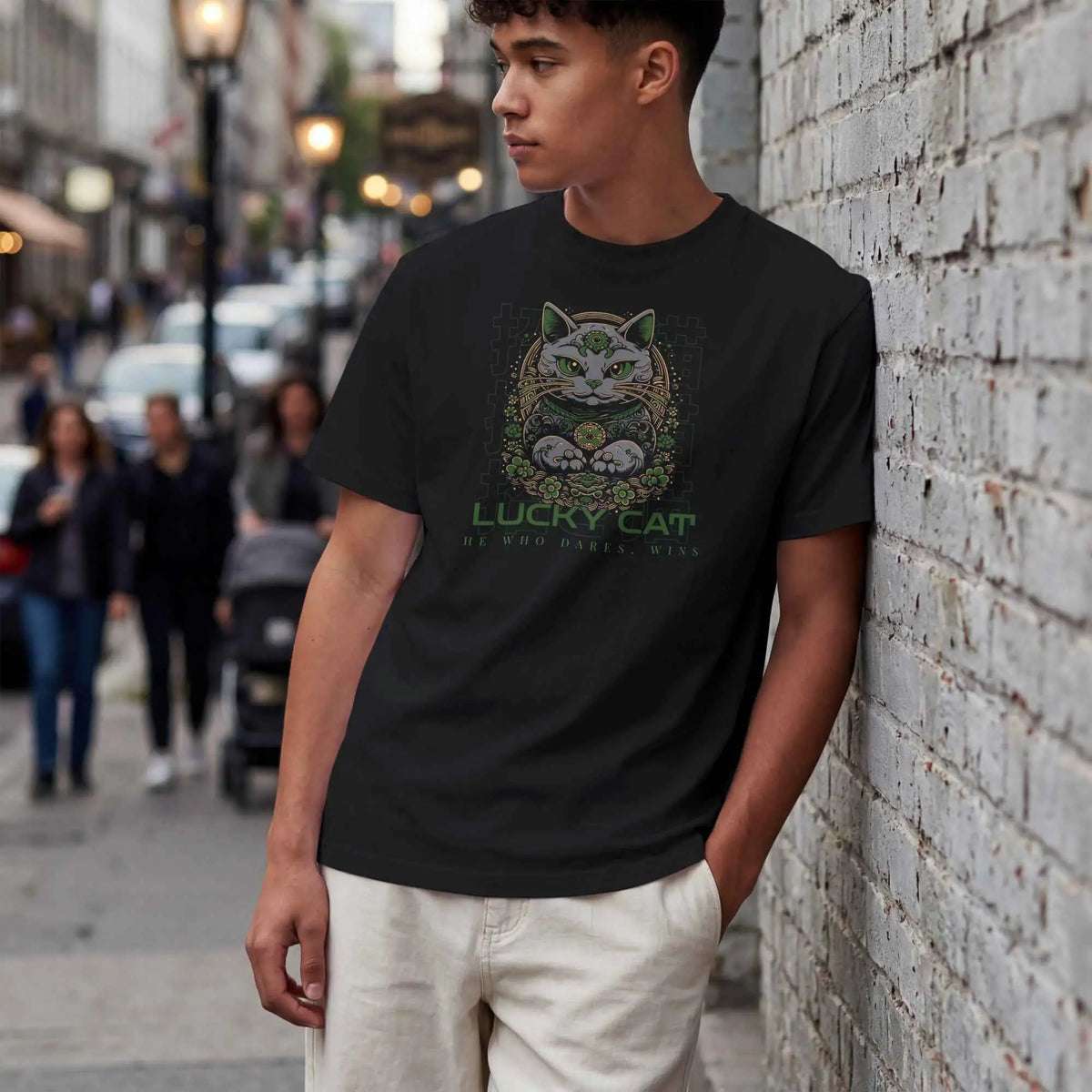 He Who Dares Wins Lucky Cat Tee 