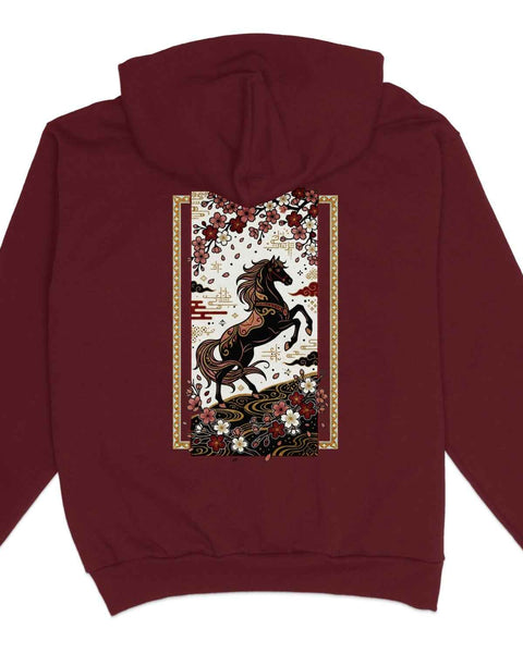 Black Horse & Cherry Blossom Graphic Hoodies
