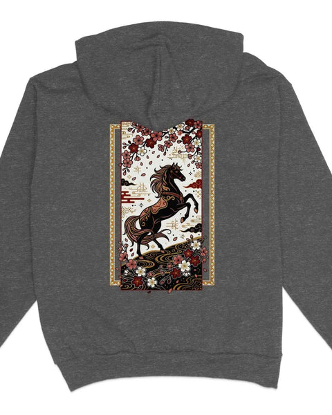 Black Horse & Cherry Blossom Graphic Hoodies