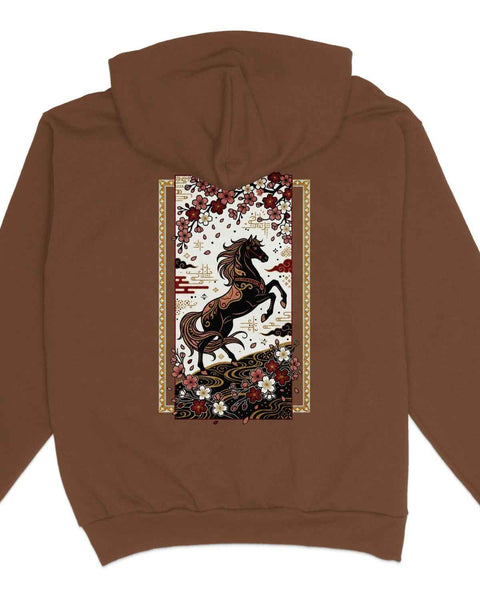 Black Horse & Cherry Blossom Graphic Hoodies