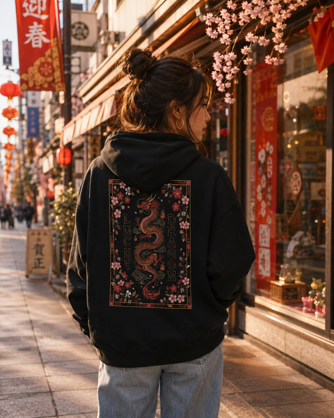 Lucky Dragon Floral Graphic Hoodie - My Lucky Tee
