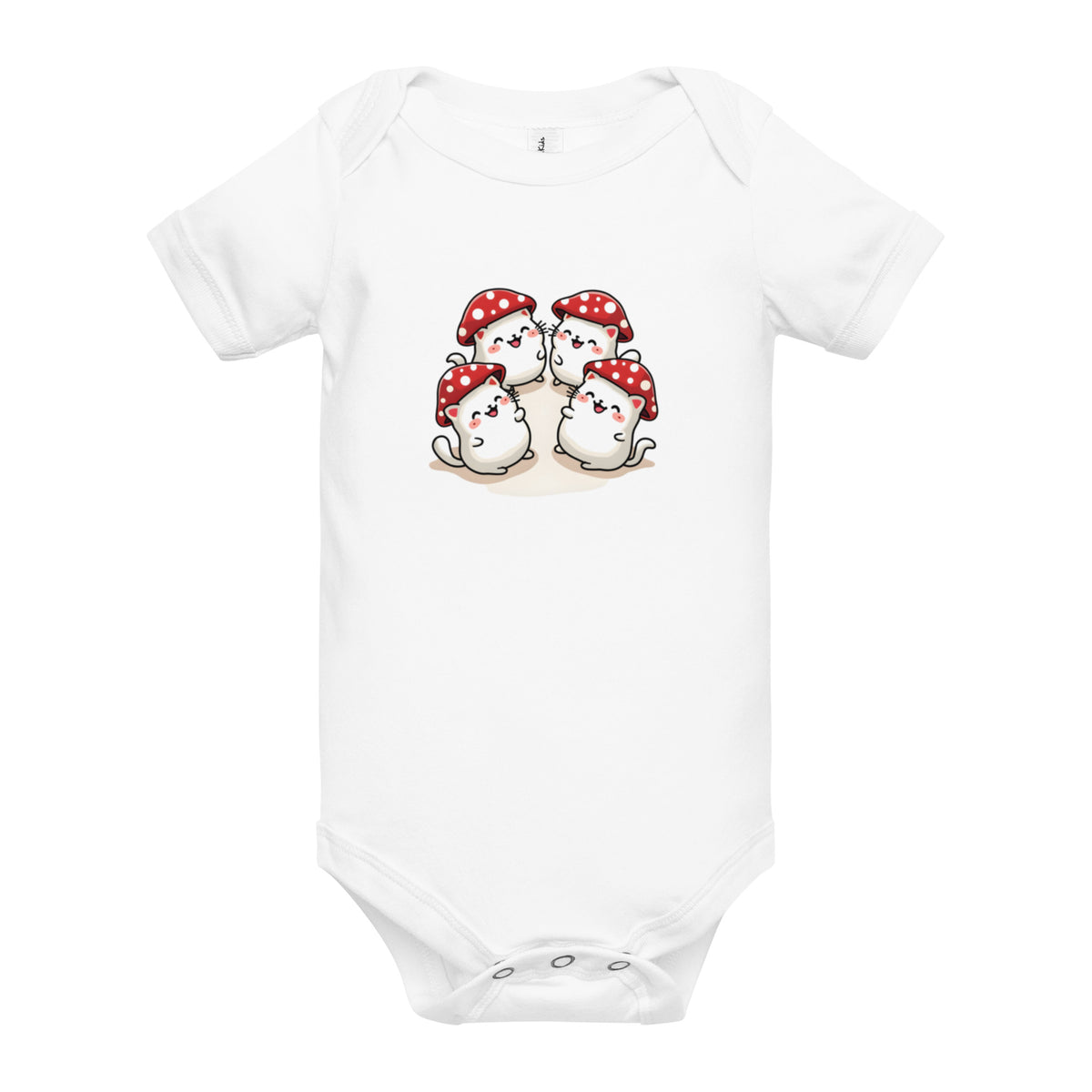 Kawaii Mushroom Cats One Piece Outfit - White