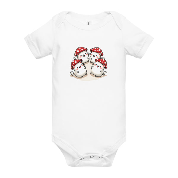 Kawaii Mushroom Cats One Piece Outfit - White