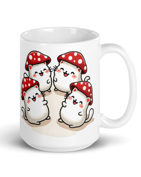 Kawaii Mushroom Cats 15oz Coffee Mug