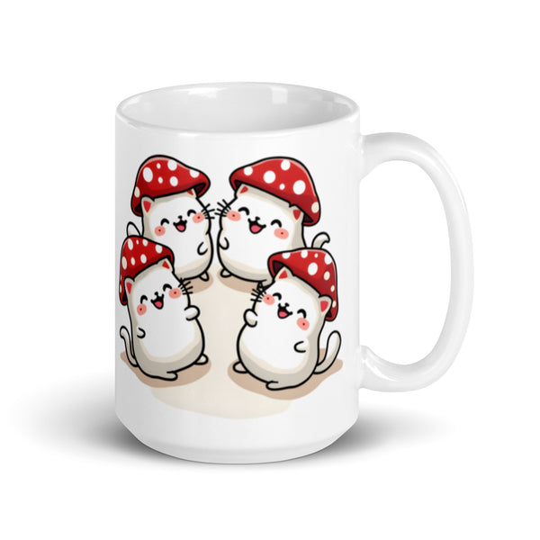 Kawaii Mushroom Cats 15oz Coffee Mug