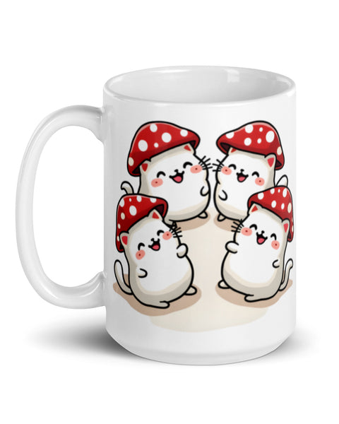 Kawaii Mushroom Cats Coffee Mug 15 oz