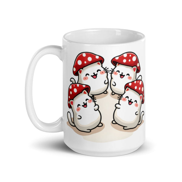 Kawaii Mushroom Cats Coffee Mug 15 oz