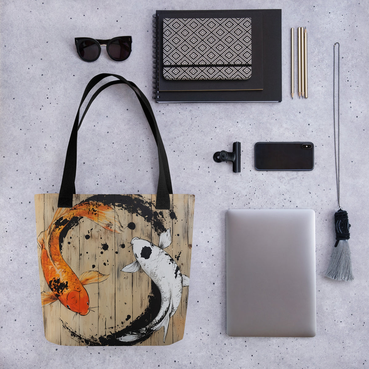 15" Koi Tote bag display