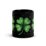 Front side view of the 11 oz black Lucky Clover Coffee Mug
