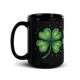 Left side handle view of the black Lucky Clover Coffee Mug 15 oz