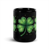 Front view of the black Lucky Clover Coffee Mug 15 oz